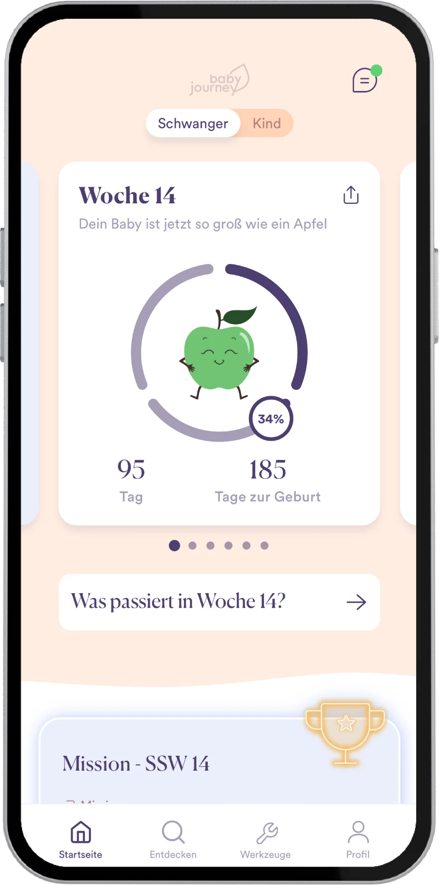 Baby Journey Schwangerschafts- und Baby-App – Startseite der App